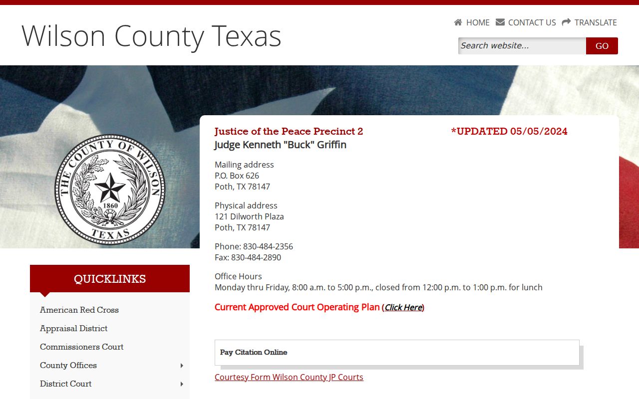 Wilson County JP2 contact in Poth, separate from Poth Municipal Court