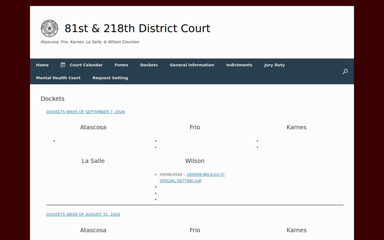 Wilson County court records weekly WILS docket index