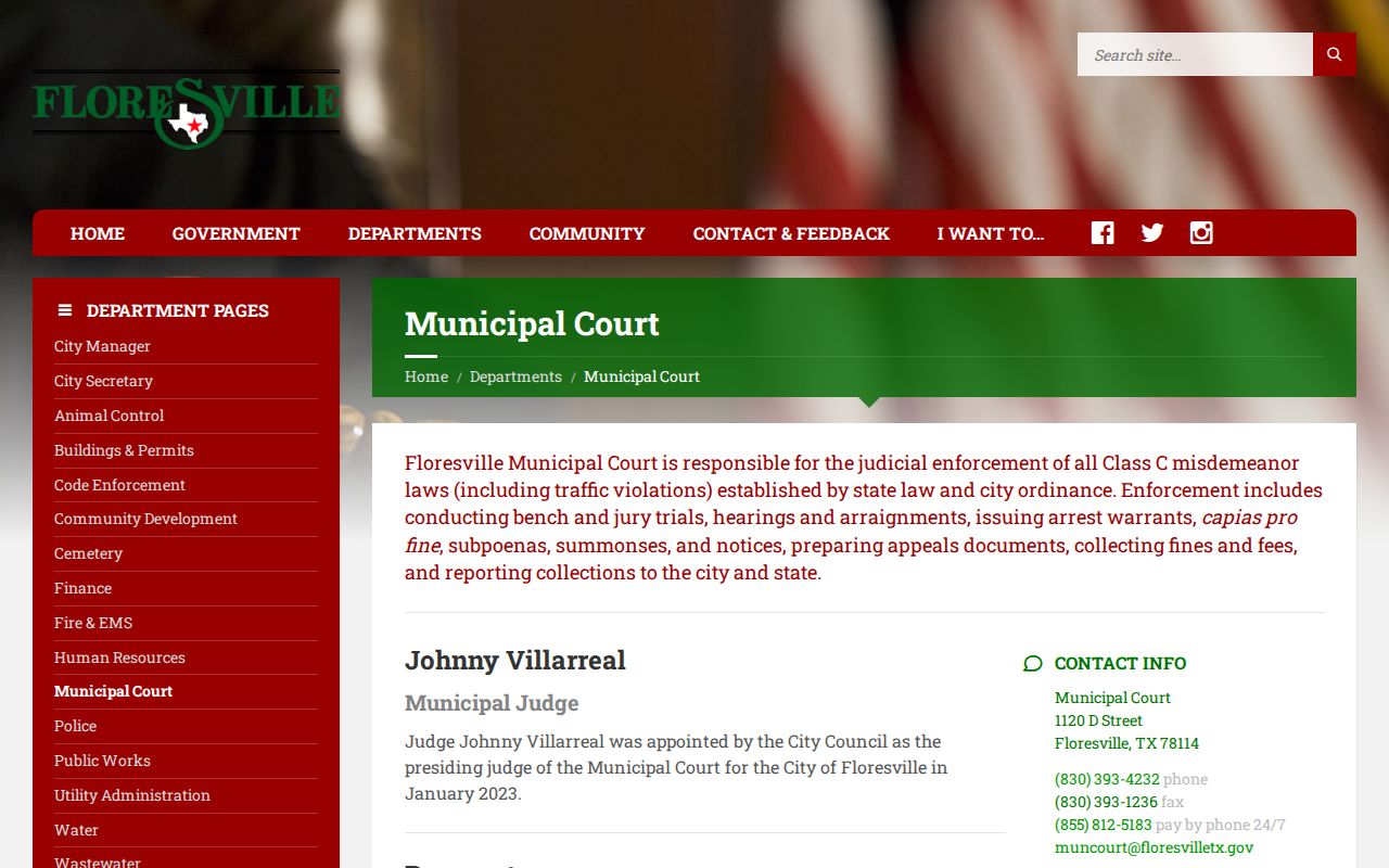 Official Floresville Municipal Court Class C case and payment information