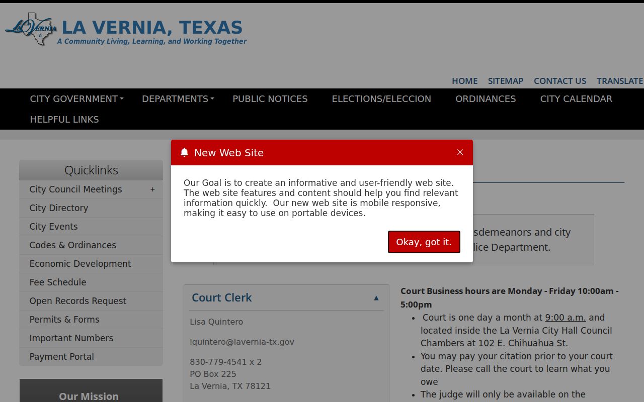 Wilson County traffic court records La Vernia monthly court instructions